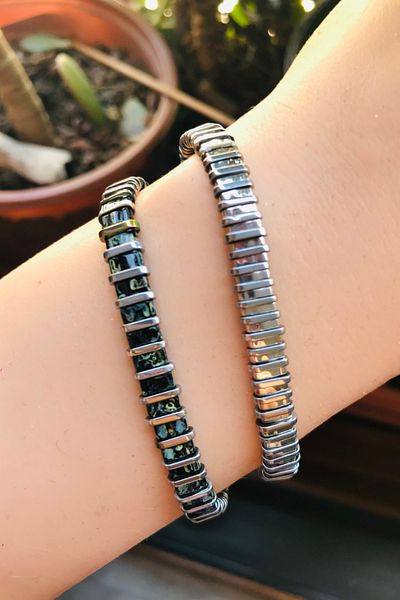NAZLI TAKILAR Set of 2 Silver Color Tila Bracelets