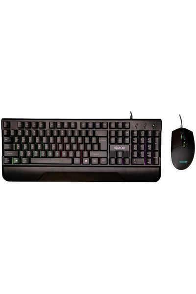 Spacer Kit gaming Invictus, Spacer, USB, Tastatură RGB Rainbow + mouse optic 7 culori, negru