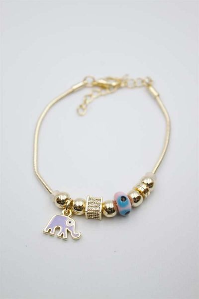 MBB ETİCARET Elephant charmed glass evil eye bracelet - pink