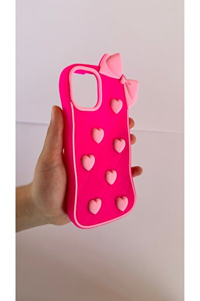 DGN İphone 13 ve İphone 14 Uyumlu Fiyonk ve Kalp Detaylı Silikon Kılıf