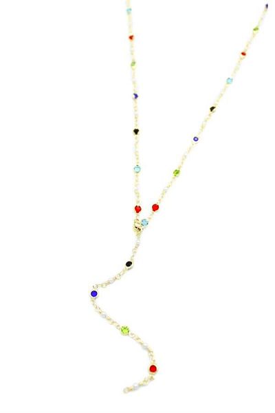 MBB ETİCARET Colored Stone Y Necklace - Gold