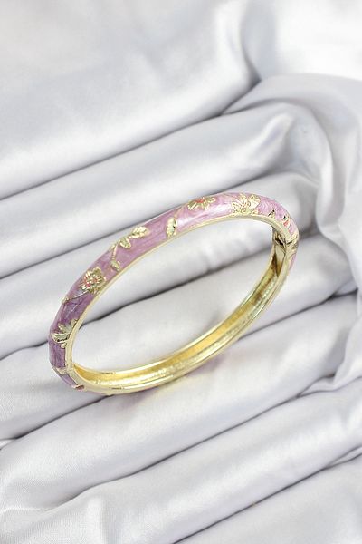 MBB ETİCARET Mineli Brass Purple Flower Motif Gold Color Women's Handcuffs - Tj-Bb7436