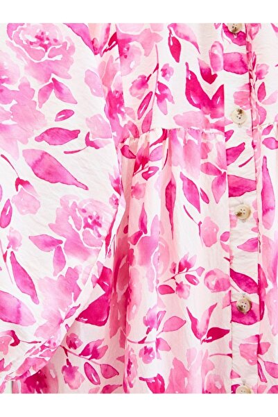 Modamorfo Small Leaf Pattern Half Button Sleeve Elastic Dress -Fuchsia