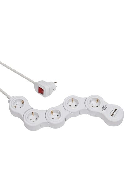 Brennenstuhl Ρυθμιζόμενο πολύπριζο Brennenstuhl, 2xUSB 2100 mA, 5 πρίζες, διακόπτης, καλώδιο H05VV-F 3G1.5, 1.4m