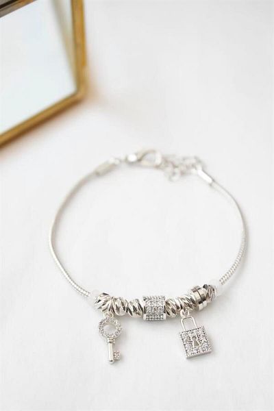 MBB ETİCARET Lock Key Charm Bracelet - Silver
