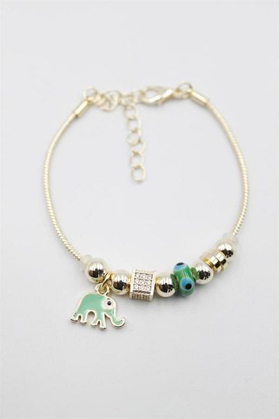 MBB ETİCARET Elephant Charm Glass Evil Eye Bracelet - Green