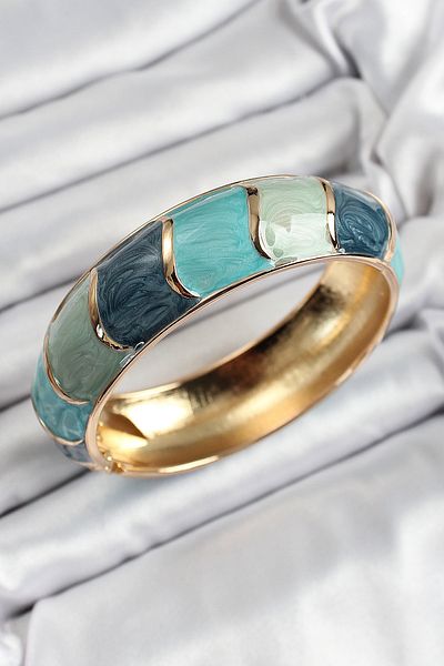 MBB ETİCARET Mineli Brass Blue Water Green Color Motif Patterned Women's Handcuffs - Tj-Bb7196