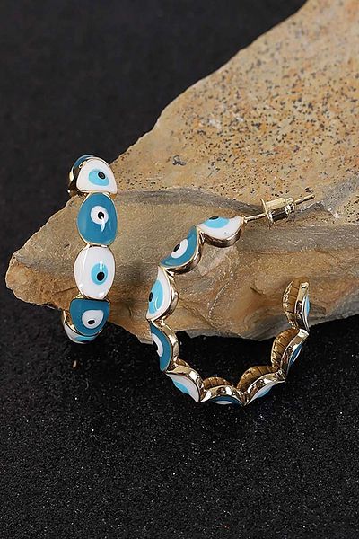 Pretty Gold Evil Eye Bead Detailed Earrings