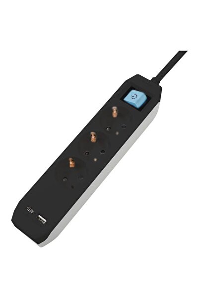 Spacer Power Strip PP-3-45B-TC-USB, USB Type-C x1, USB x1, 3 Outlets, Switch, Child Protection, 16A,