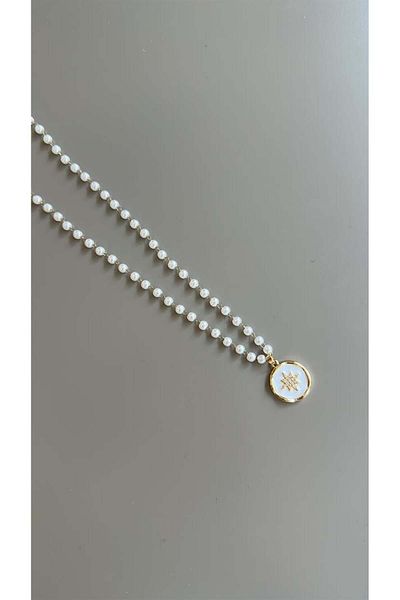 MBB ETİCARET Enamel pole star pearl necklace - gold