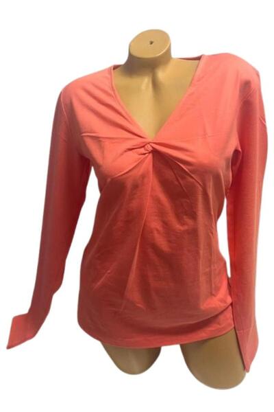 takko Ladies' Basic Long Sleeve Cotton Blouse, Red, Size L