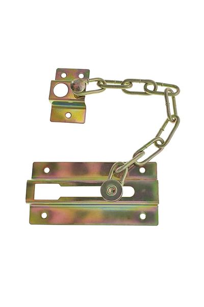 OEM Lanț de siguranță pentru ușă de intrare, cu închidere și deschidere întredeschisă, 86x43mm, lungime lanț 180mm, auriu