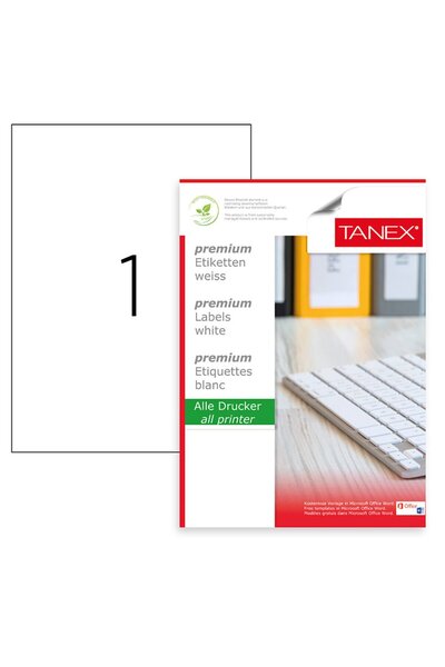 Tanex Set de 100 etichete autoadezive 210 x 297 mm, colțuri drepte, 100 coli format A4, TW-2000