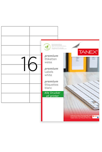 Tanex Set de 400 etichete autoadezive A4, 25 coli, 16 etichete/coală, 105x37 mm, colțuri drepte,