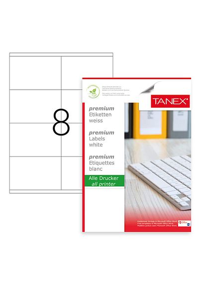 Tanex Set de 800 etichete autoadezive A4, 100 coli, 8 etichete/coală, 105x70 mm, colțuri drepte, Tanex