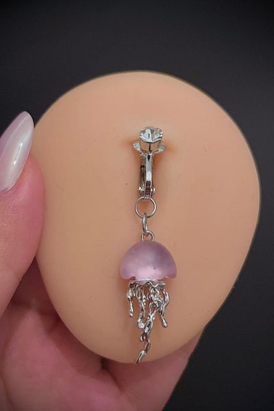 Blisse Piercing Women's Steel Zircon Stone Pink Jellyfish Figured Compression Holeless Navel Piercing