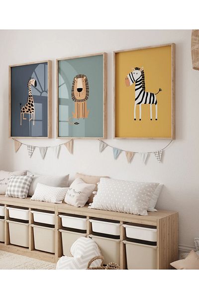 NT Handmade Εκτύπωση UV με φυσικό ξύλινο πλαίσιο Τριπλός πίνακας τοίχου παιδικού δωματίου – Μοντέρνα και κομψή διακόσμηση τοίχου