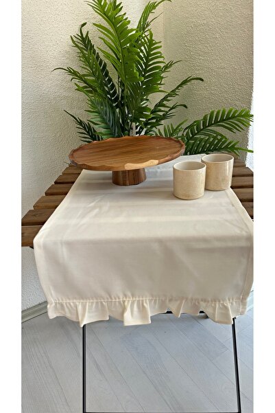 Decamor home Cotton Stain Resistant Ecru Ruffle Runner