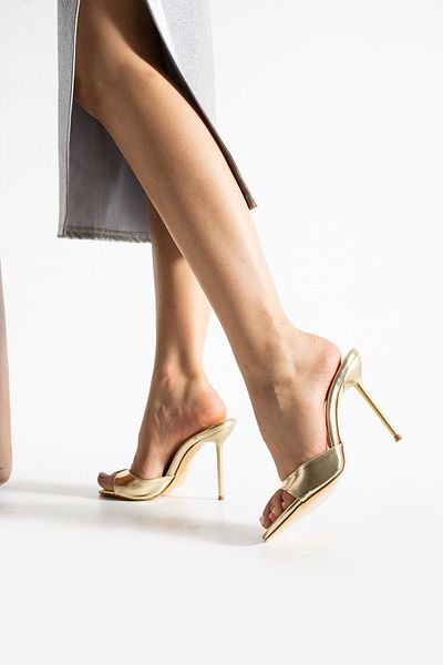 Şan's Shoes Gold Evening Dress Slippers High Heels