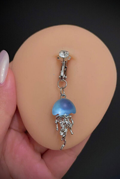 Blisse Piercing Kadın Çelik Zirkon Taşlı Parlak Mavi Deniz Anası Figürlü Sıkıştırma Deliksiz Göbek Piercingi