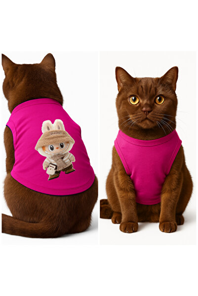 Buddy Store ملابس القطط قميص داخلي وردي مطبوع مقاس M