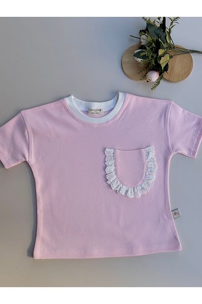 Mama Miel Baby Pink Fisto Pocket Detailed Oversize T-Shirt - 100% Cotton