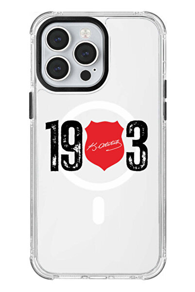 Beşiktaş iPhone 14 Pro Max Uyumlu ATA İmza 1903 Magsafe Şeffaf Lisanslı Telef...