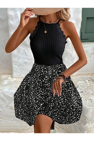 MODAVERA Women's Off the Shoulder Raglan Sleeve Detail Top Ruffled Camisole Bottom Single Jersey Dress