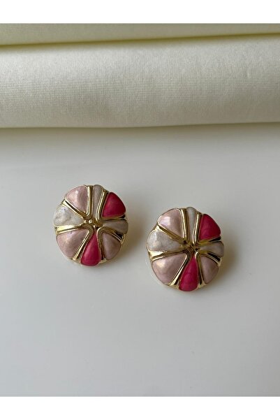 Nilsu Jewellery Accessory Gold Detaylı Renkli Yonca Model Kadın Küpe