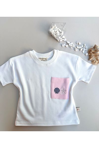 Mama Miel Baby Starfish Embroidered Pink Pocket Oversize T-Shirt - 100% Cotton