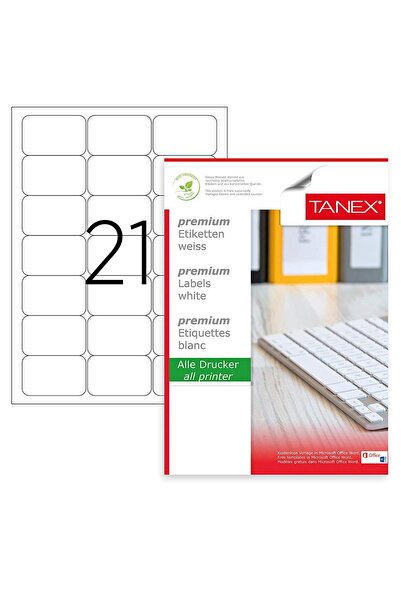 Tanex Set de 525 etichete autoadezive A4, 25 coli, 21 etichete/coală, 63,5x38,1 mm, colțuri rotunjite,
