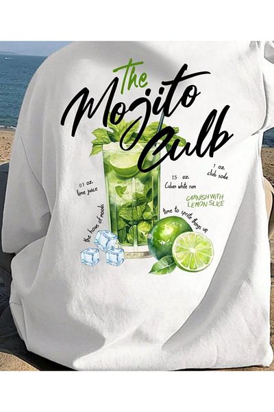 DuMia Printed Crew Neck Cotton White Women's Oversize Tshirt