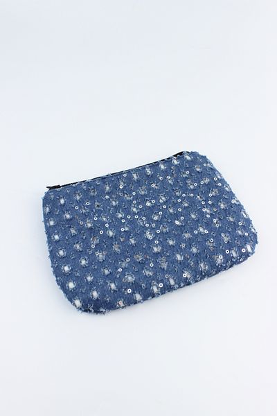 İLKYAZ Self Pattern Denim Fabric Zipper Closure Dark Blue Small Size Coin Purse