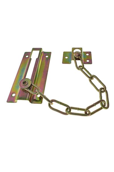 OEM Lanț de siguranță pentru ușă de intrare, cu închidere și deschidere întredeschisă, 86x43mm, lungime lanț 180mm, auriu