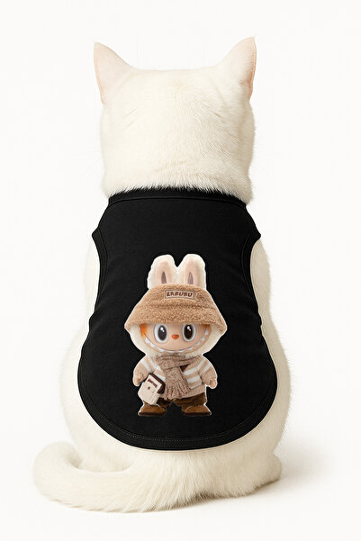 Buddy Store ملابس القطط قميص داخلي أسود مطبوع مقاس L