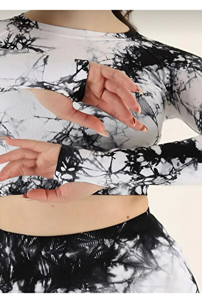 BK fără cusături set de mâneci lungi pentru yoga sport, cu model batik, cu efect modelator piese