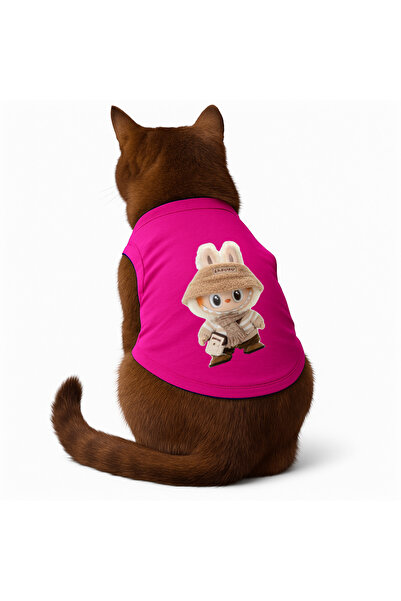 Buddy Store ملابس القطط قميص داخلي وردي مطبوع مقاس M