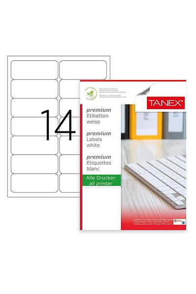 Tanex Set de 1400 etichete autoadezive A4, 100 coli, 14 etichete/coală, 99,1x38,1 mm, colțuri drepte,