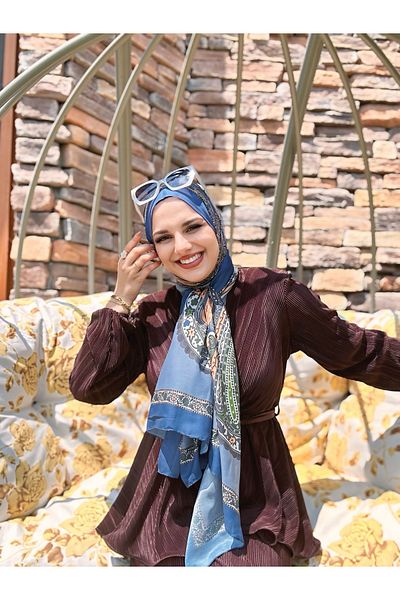 Modakaşmir Floral Ethnic Pattern Shawl Indigo