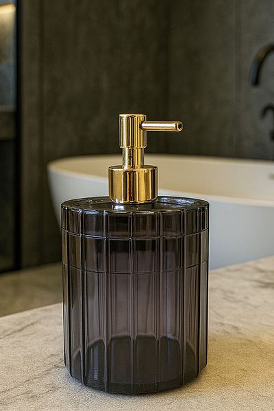 DOVİHOME 700 мл XL дозатор за течен сапун за баня с шарка, опушен, златен, за кухня, дозатор за перилен препарат за баня
