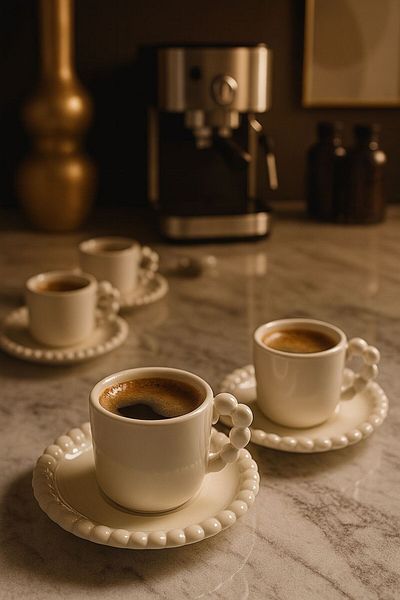 ENYAZA(2024) 6-Person 12-Piece Bead Model Cup Set, Coffee Glass Pearl Beaded Coffee Cup Set