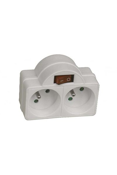 domino Adaptor cu 2 prize 2x16 A, cu întrerupător, alb