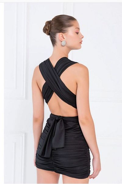 sajarsln Φόρεμα Saja Rsln Crystal Lycra υφασμάτινο δεμένο χαμηλού κοπής - Μαύρο