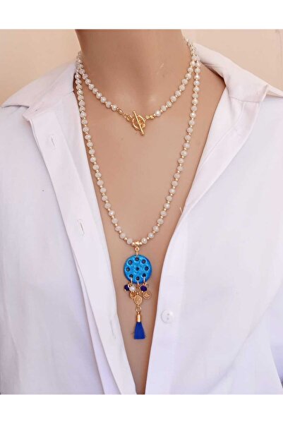 shop Uzun Doğal Taş Süryani Nazar Taşı Kolye Farklı Renk Seçenekleri