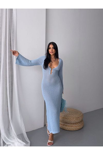 buqre's moda New Degaje Collar Pearl Detailed Openwork Maxi Dress
