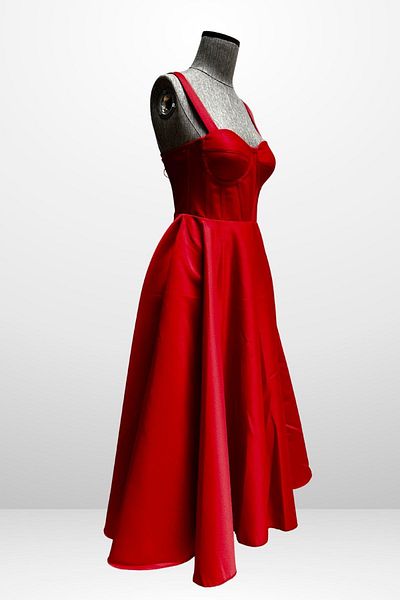 By Saygı Women's Strap Back Drawstring Corsage Satin Flared Midi Dress