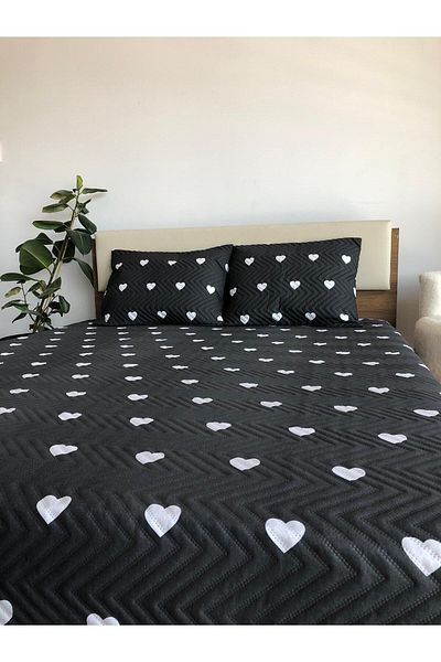 Bikaya Home طقم مفرش سرير مزدوج 3 قطع مع قلب - 200x240 سم (مع حقيبة PVC)