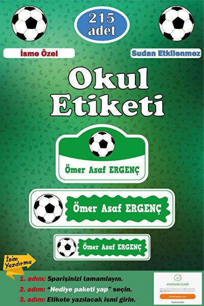 GSticker İsme Özel Okul Etiketi Kalem Defter Etiketi Sticker Kız Çocuk Futbol...