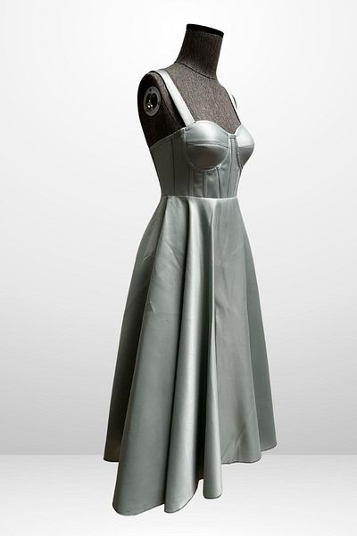 By Saygı Women's Strap Back Drawstring Corsage Satin Flared Midi Dress