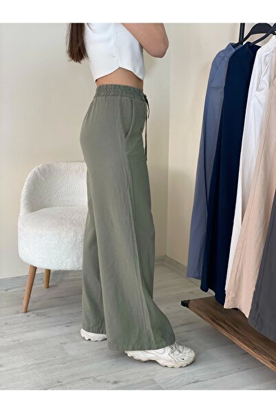 Mihrim Butik Linen Wide Leg Trousers Khaki
